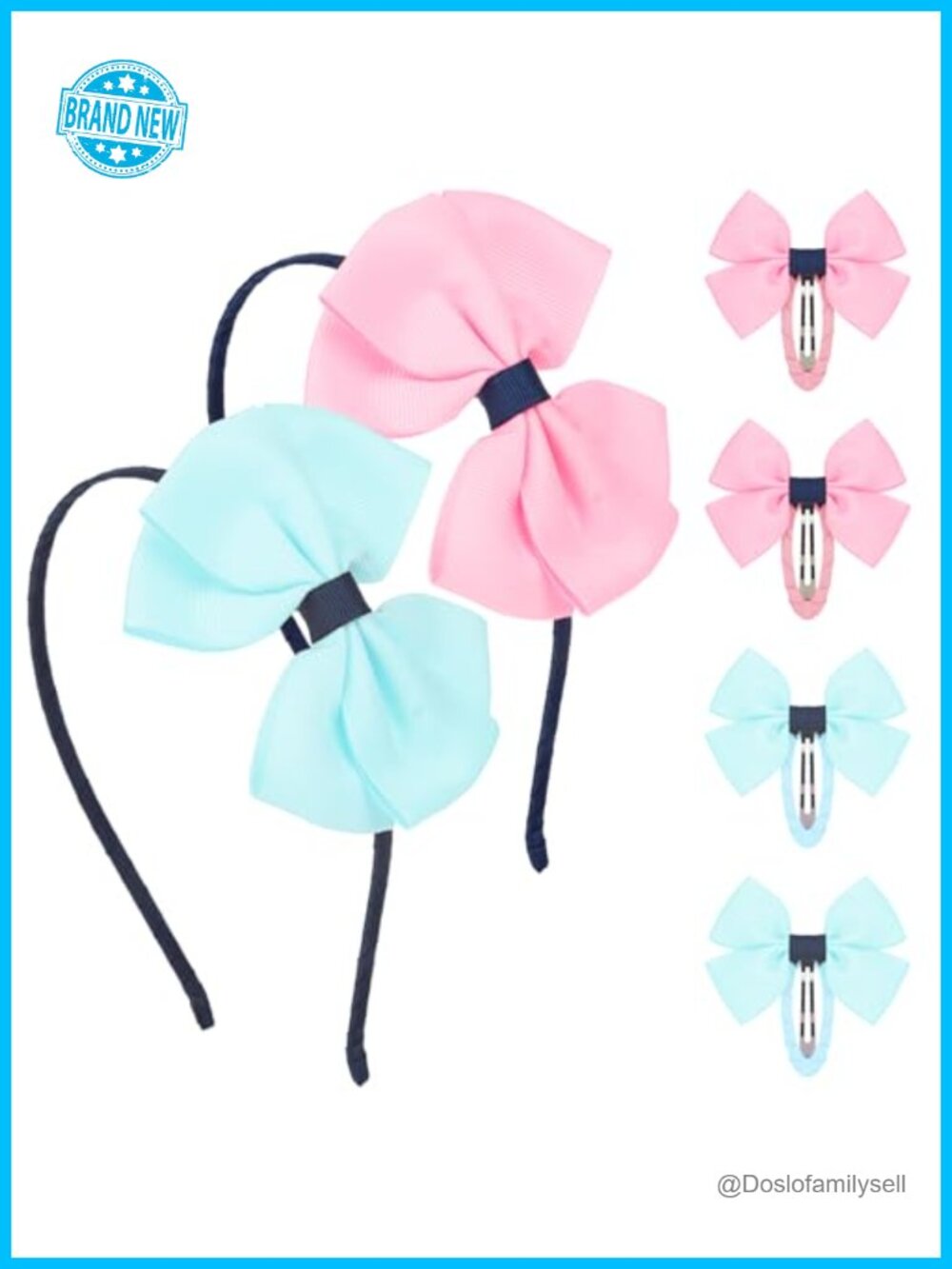 Bow Headbands & Hair Clips Set for Girls Toddler Pink Blue